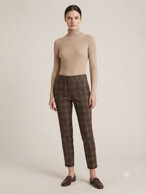 Jules & Leopold Brown Plaid Cropped Slim Pants Preppy Autumn